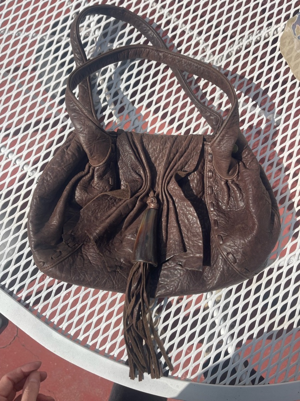 Viva Bags Ruche-Detail Brown Leather Tassel Hobo Shoulder Bag MADE IN USA!